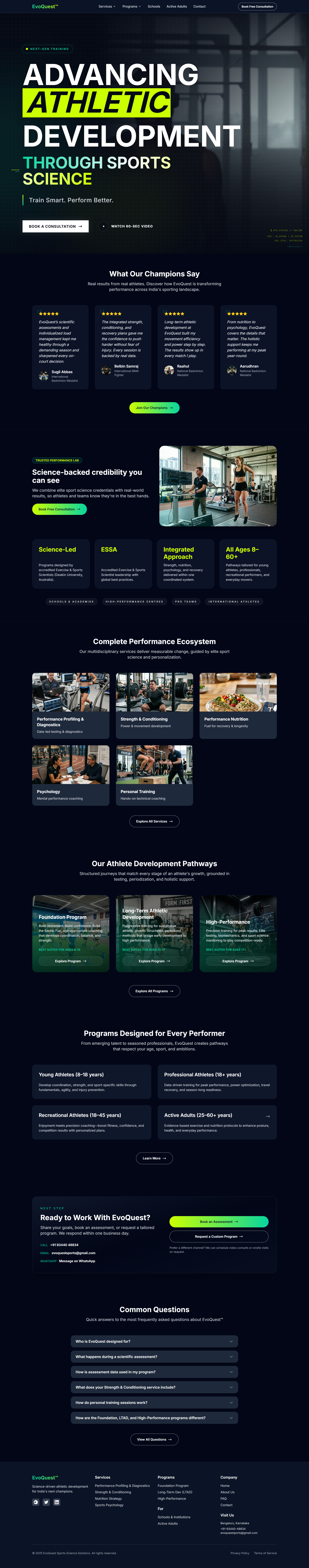 Evo Quest homepage design