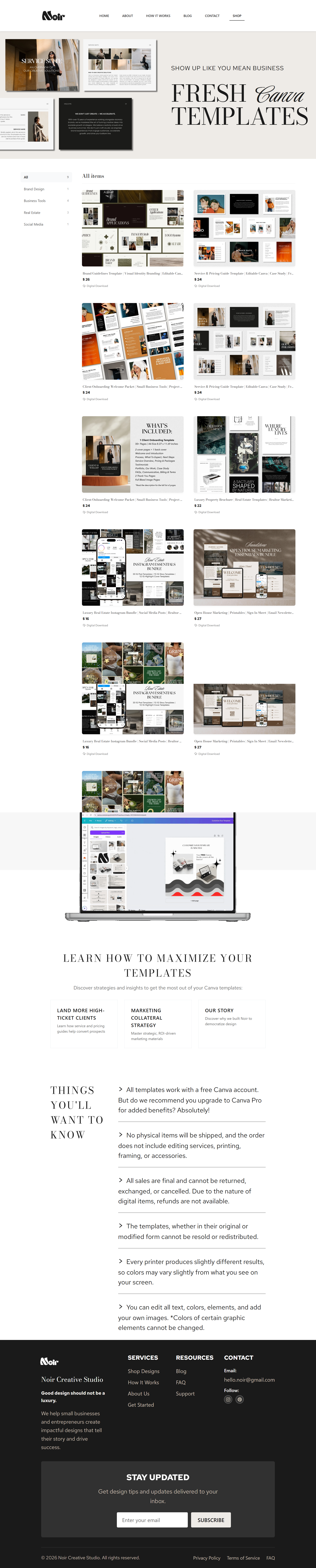 Noir Creative Studio product grid